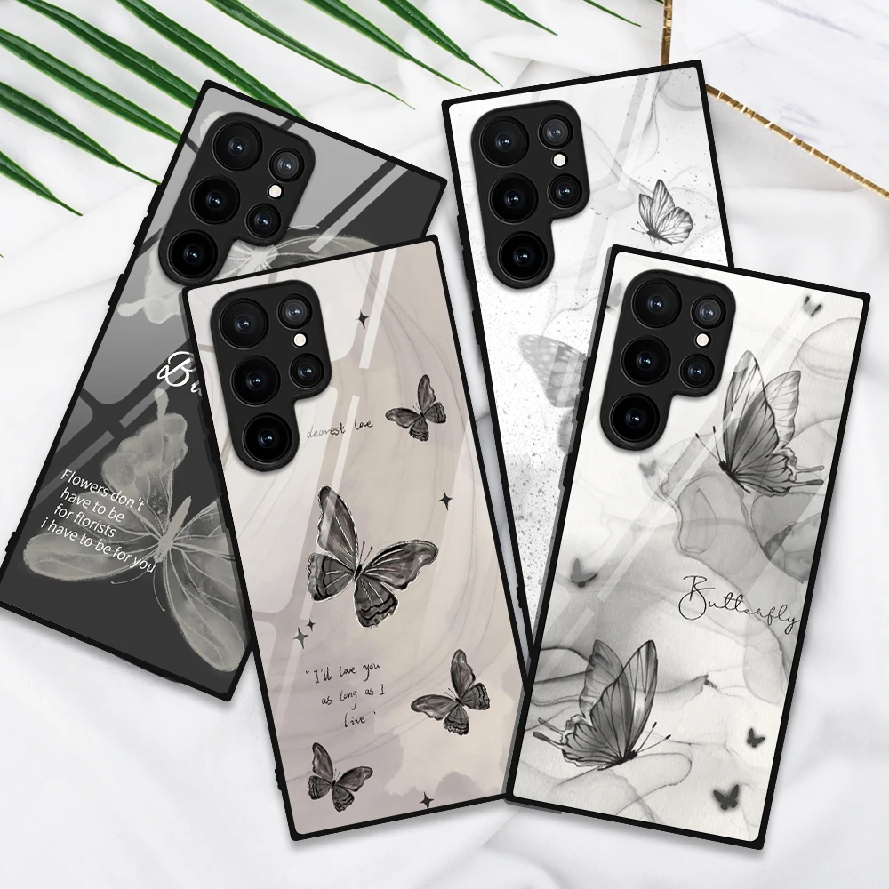 Halo Staining Butterfly Case for SAMSUNG Galaxy S23 S21 S20 S21 Ultra FE 5G Note 10 20 S10 Plus S10e Glass Cover for SAMSUNG S22