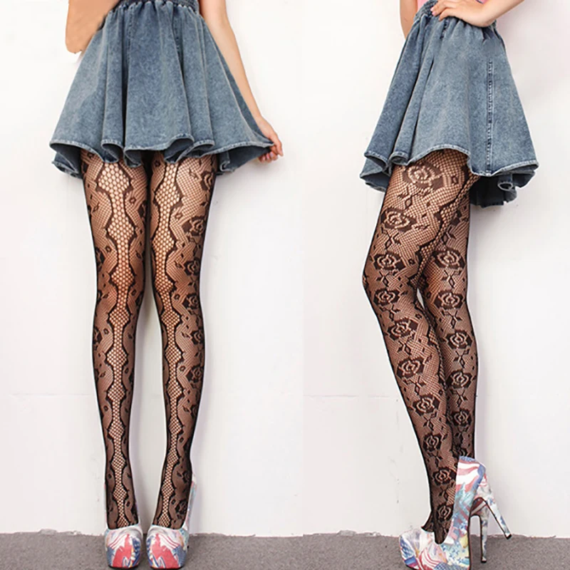 

Women Girls Goth Punk Sexy Lolita Fishnet Pantyhose Stockings Harajuku Flower Hollow out Pattern Tights Mesh Socks Leggings