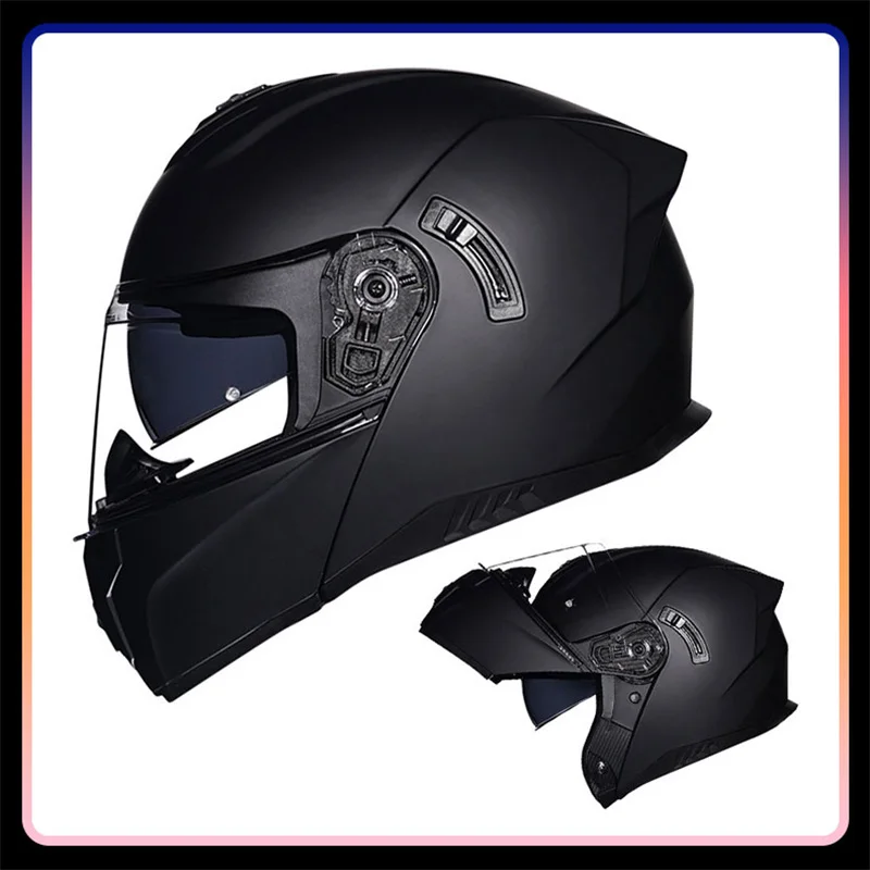 

Unisex Matt Black Flip Up Helmet Dual Visors Full Face Motorcycle Helmet DOT All Seasons Modular Helmets Motorbike Moped Helm