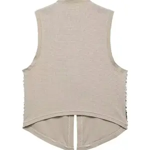 Zevity نسائي يورو على شكل V رقبة ترتر تصميم سترة مرقعة سيدة بلا أكمام مفتوحة خياطة كاجوال ريترو سترة قمم CT6229 أعلى 10 مبيعات ملابس نسائية في 80 و 90 - رقم 7