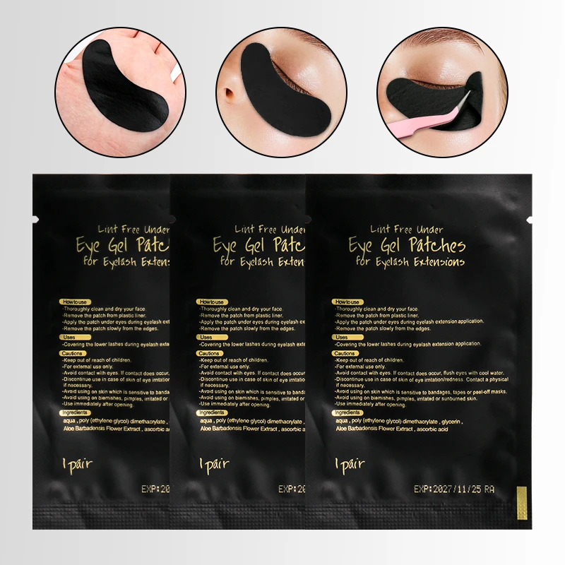 50pairs Eyelash Pad Black Gel Hydrogel Eye Patch Grafting Under Eye Paper Sticker UV Pads Eye protection