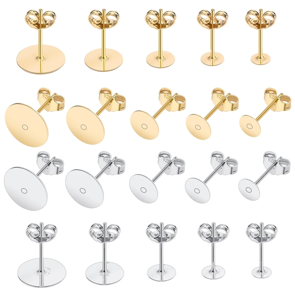50 Stück/Beutel 925er Silber Edelstahl Ohrstecker Rohlinge mit Ohrstöpseln und Ohrverschlüssen für die Schmuckherstellung – Detail 3