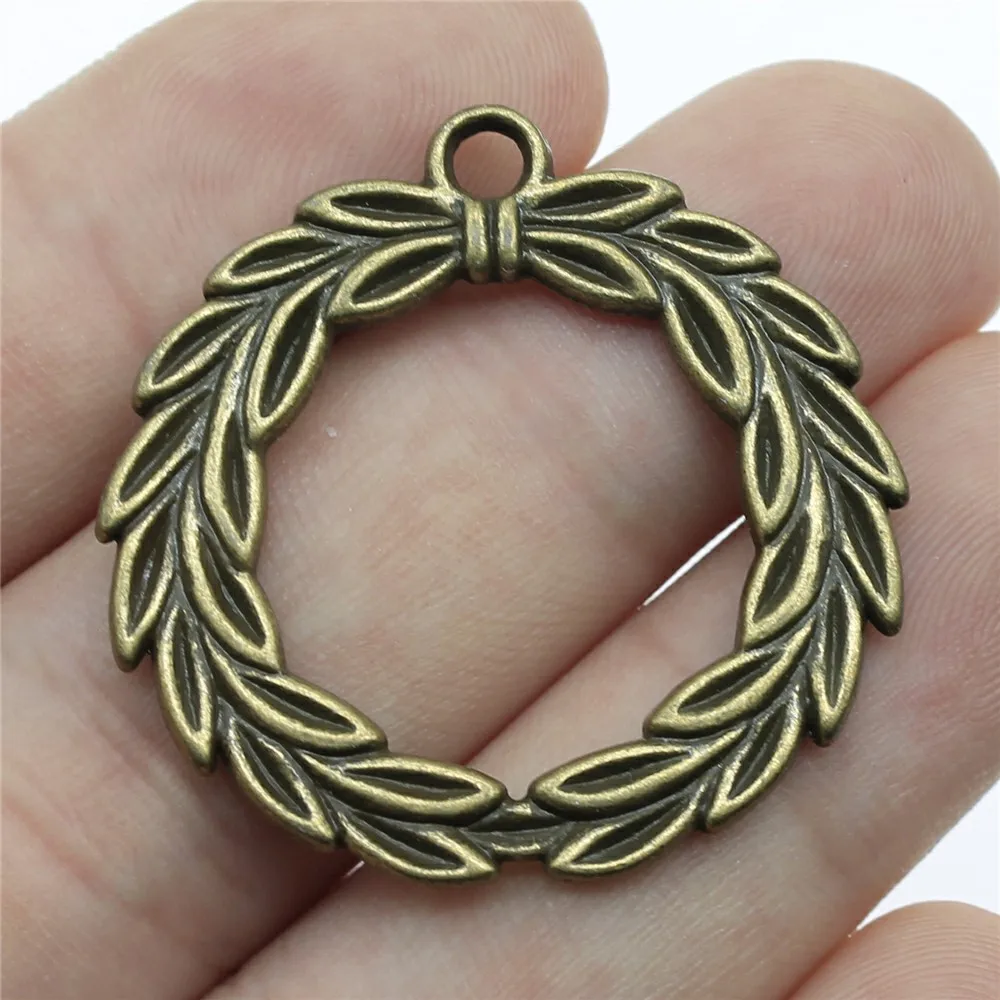 WYSIWYG 3pcs Charms Olive Branch Laurel Wreath 36x34mm Tibetan Pendants Crafts Making Findings Handmade Antique DIY Jewelry