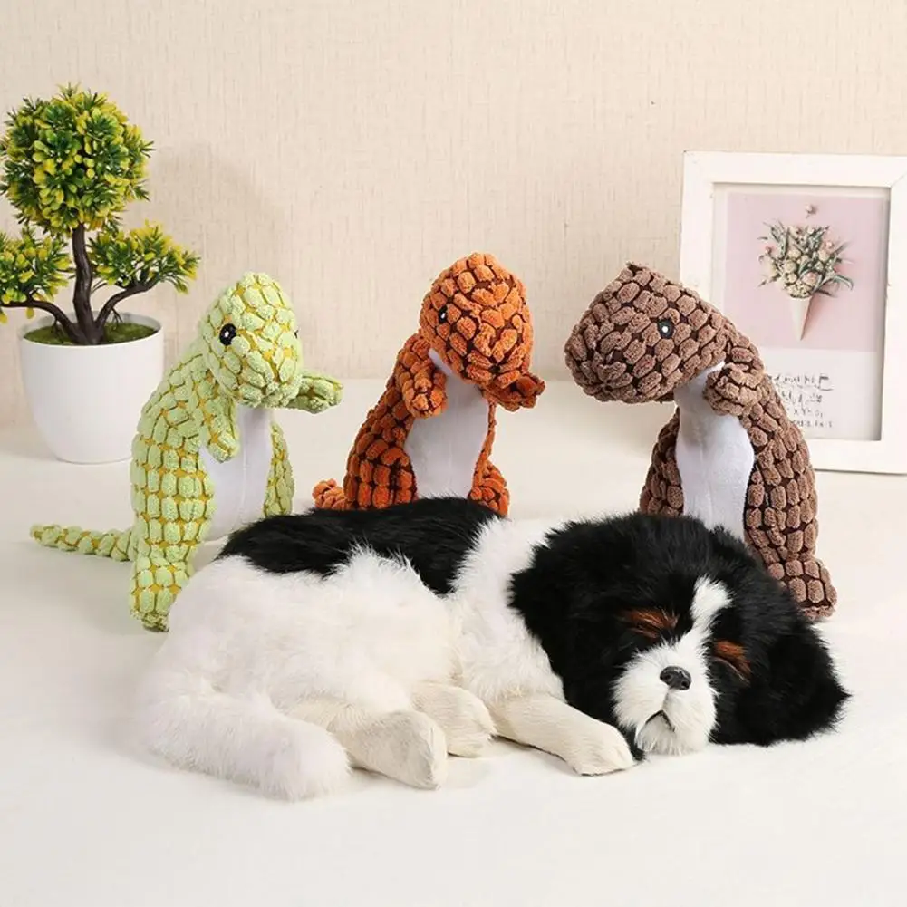 Plush Dinosaur Dog Chew Toy,Squeaky Cartoon Dinosaur,Boredom Reduction,Interactive Dino Plushie Toy Pet Supplies view 2