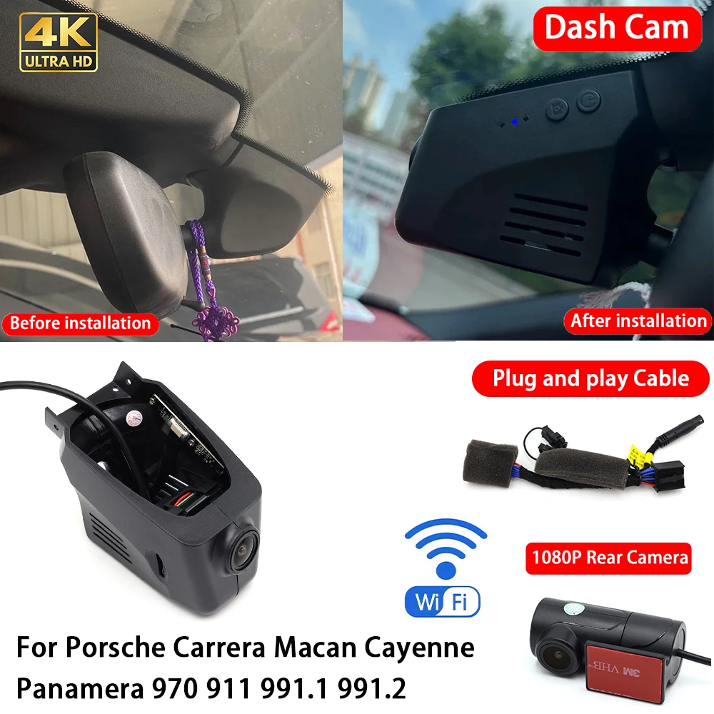 Cámara para Auto 4K con Wifi, Plug & Play, Grabador de Video Delantero y Trasero para Porsche Carrera, Macan, Cayenne, Panamera 970, 911, 991.1, 991.2