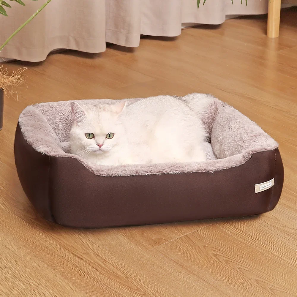 

Квадратные кровати для домашних животных, диван для маленьких и средних собак, кошек, плюшевые зимние теплые питомники для собак, гнездо для кошек, удобные товары для глубокого сна для домашних животных