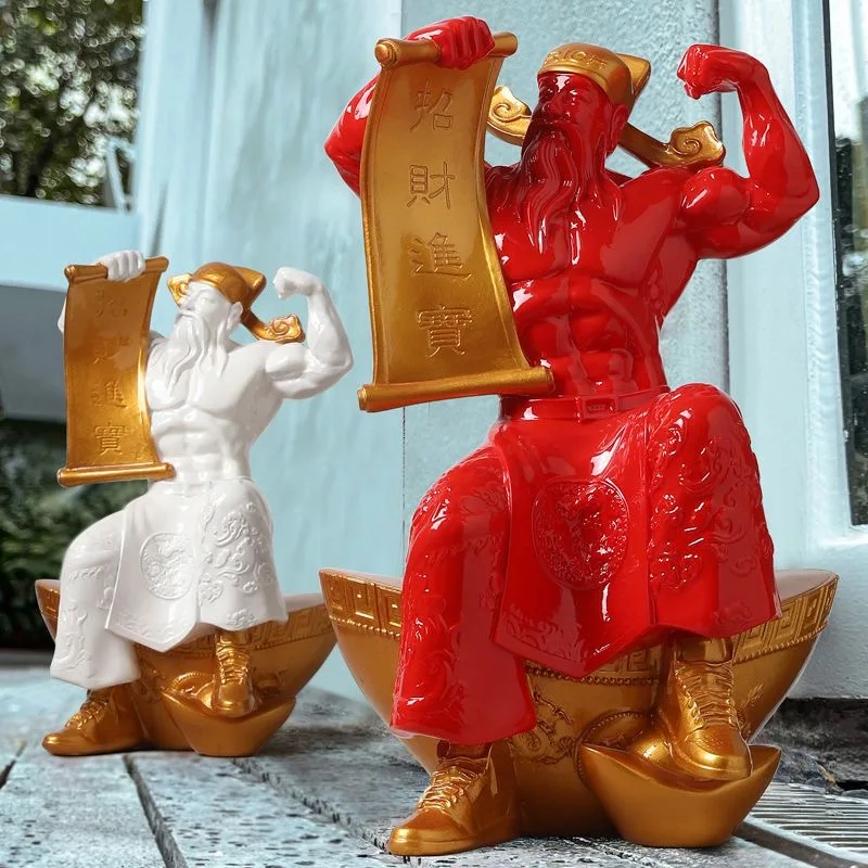 Resin God of Wealth Mascot Sculpture Home Decoration Muscle Unicorn Arm God of Fortune Statue Ornaments Fengshui Room Decor