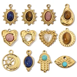 3pcs/Lot French Moon Star Natural Stone Stainless Steel Diy Charms Women Heart Eye Necklace Pendant Hand Shell Jewelry