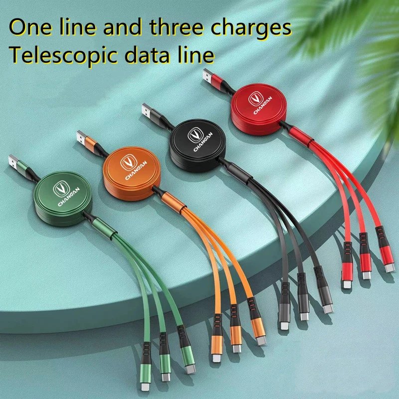 Car fast charging mobile phone charging cable suitable for CHANGAN CS55 CS75PLUS CS35 flash charging three in one USB data cable