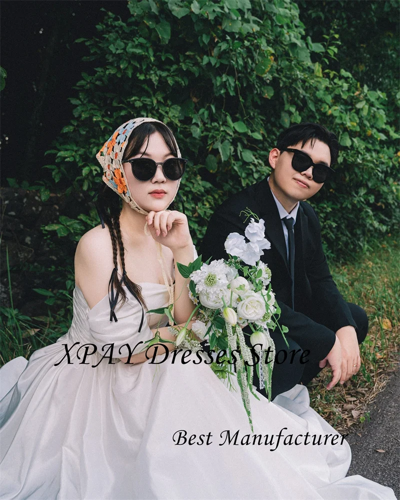 Xpay elegante seda tafetá uma linha vestidos de casamento coreia sessão de fotos mangas curtas país vestidos de noiva espartilho volta personalizado