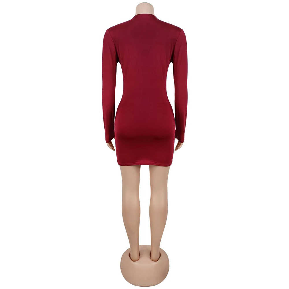 JENYAGE Damen Bodycon-Minikleid mit tiefem V-Ausschnitt und langen Ärmeln, goldener Metallring-Ausschnitt, gerafftes Design, Nachtclub-Party, schmal, sexy, Abendkleid, Schwarz – Detail 10