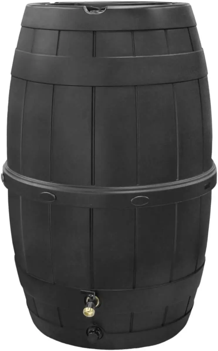 39 Gallon Outdoor Rainwater Catcher Barrel Storage Container With Brass Spigot Decorative Planter Top Portable Water Collector Box For Garden Landscape Lawn Irrigation Black