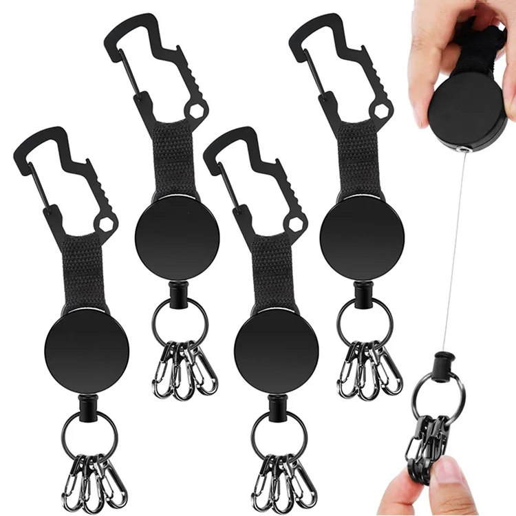 1pcs Retractable Pull Key Ring Chain Belt Clip With Carabiner Reel Card Badge Holder Recoil 55CM Extention for Camping Traveling