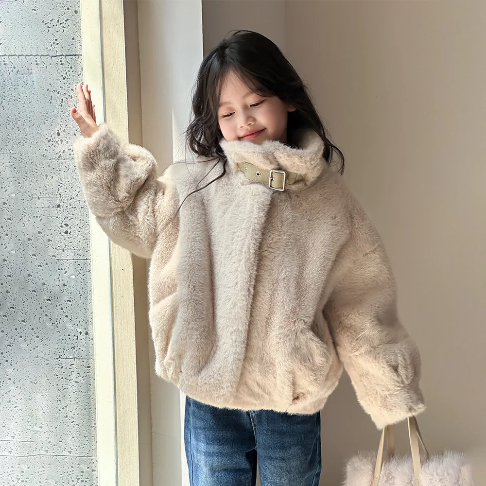 UNITIM Winter Children Girls Faux Shearling Coat Teens Thick Faux Mink Fur Coat for Girls 3-14Yrs Junior Girl Faux Fur Outerwear
