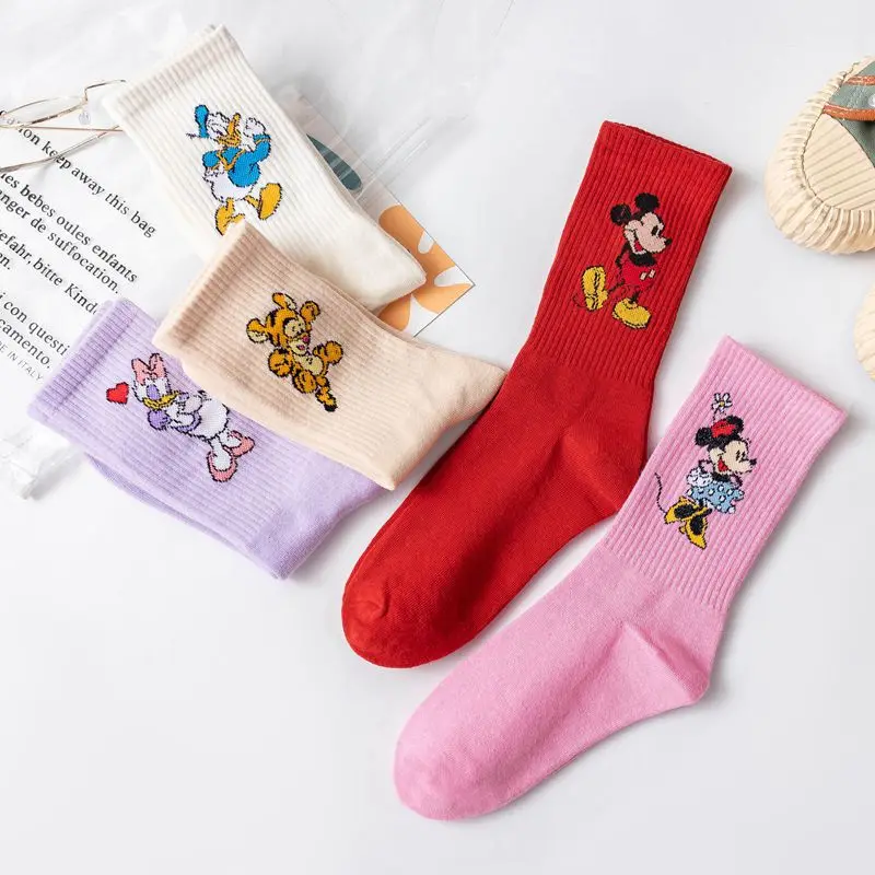 Disney Anime Sport Socks Cute Mickey Mouse Donald Duck Daisy Cartoon Cotton Mid-tube Socks Comfortable Kawaii Gifts for Girls