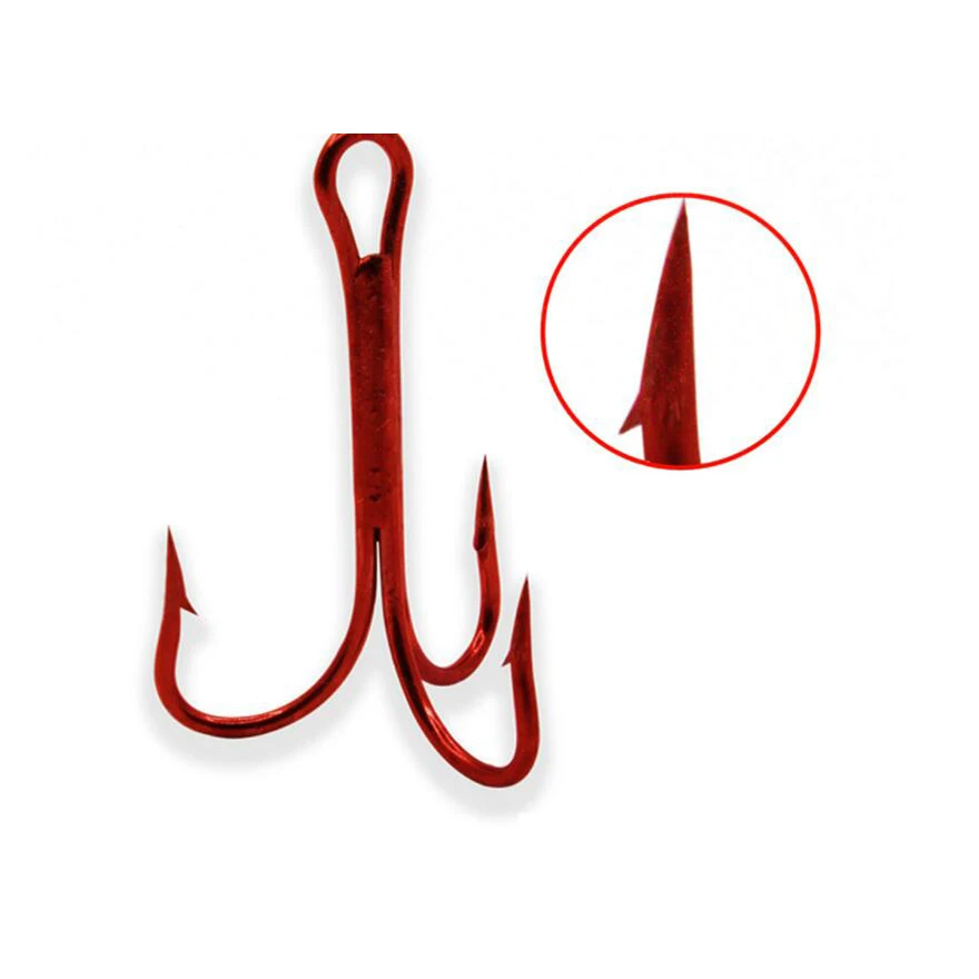 20PCS High Carbon Steel Fish Hook 2/3/4/6/8/10/12/14 #Red Fishing Treble Round Bent Barbed Saltwater Bass Fishing Tackle