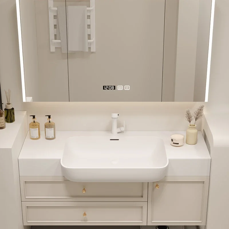 Corian integrated big belly basin bathroom cabinet combination very narrow small apartment face wash basin wash table