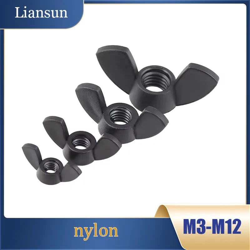 

M3 M4 M5 M6 M8 M10 M12 Black Nylon Plastic Winged Butterfly Nuts Hand -Tightening Butterfly Screw Caps Plastic Winged Thumb Nuts