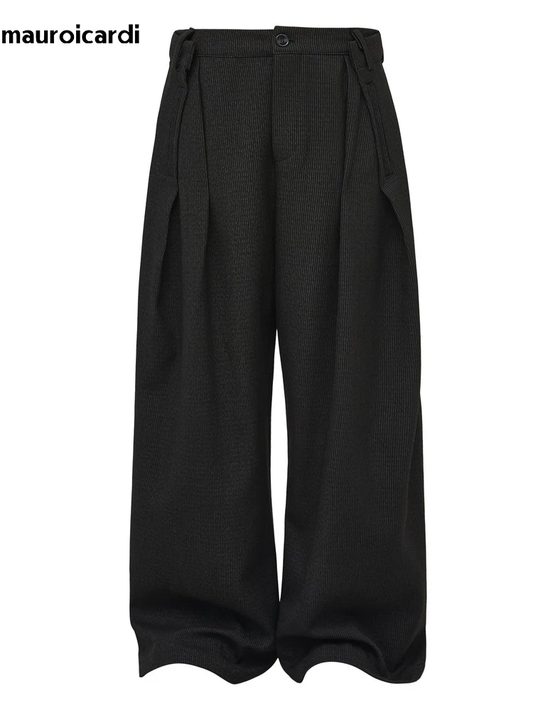 

Мужские широкие брюки Mauroicardi 2026: весенне-осенние, черные, в полоску, свободного кроя, из мягкой ткани, класса люкс, для повседневной носки