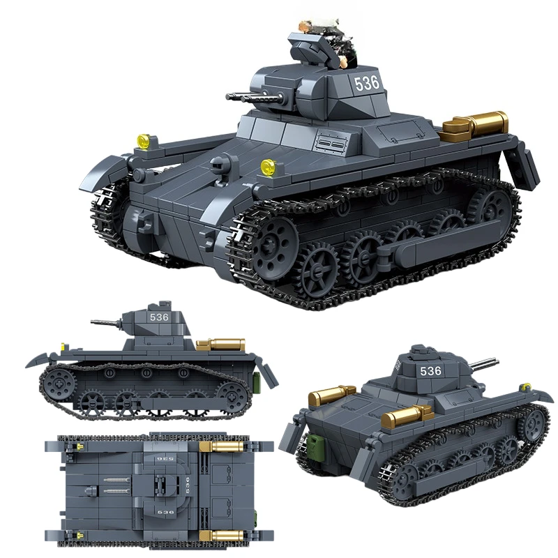 565 Stück Panzer Nr. 1-Typ A-Bausteine aus dem Zweiten Weltkrieg, klassische Militär-Armee-Waffe, Fahrzeugmodell, Ziegel, Spielzeug für Kinder und Erwachsene, Geschenk