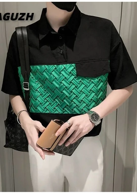 Color Blocking Golf Shirt  Polo Shirts Short Sleeved Shirt Lapel Collar T-shirt Half Sleeve Loose Leisure Color Blocking Weave