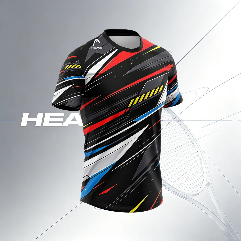 HEAD Men's Tennis T-Shirt Black Red Racing Stripe Print Short Sleeve Sports Tee Athletic Training Top - view 3