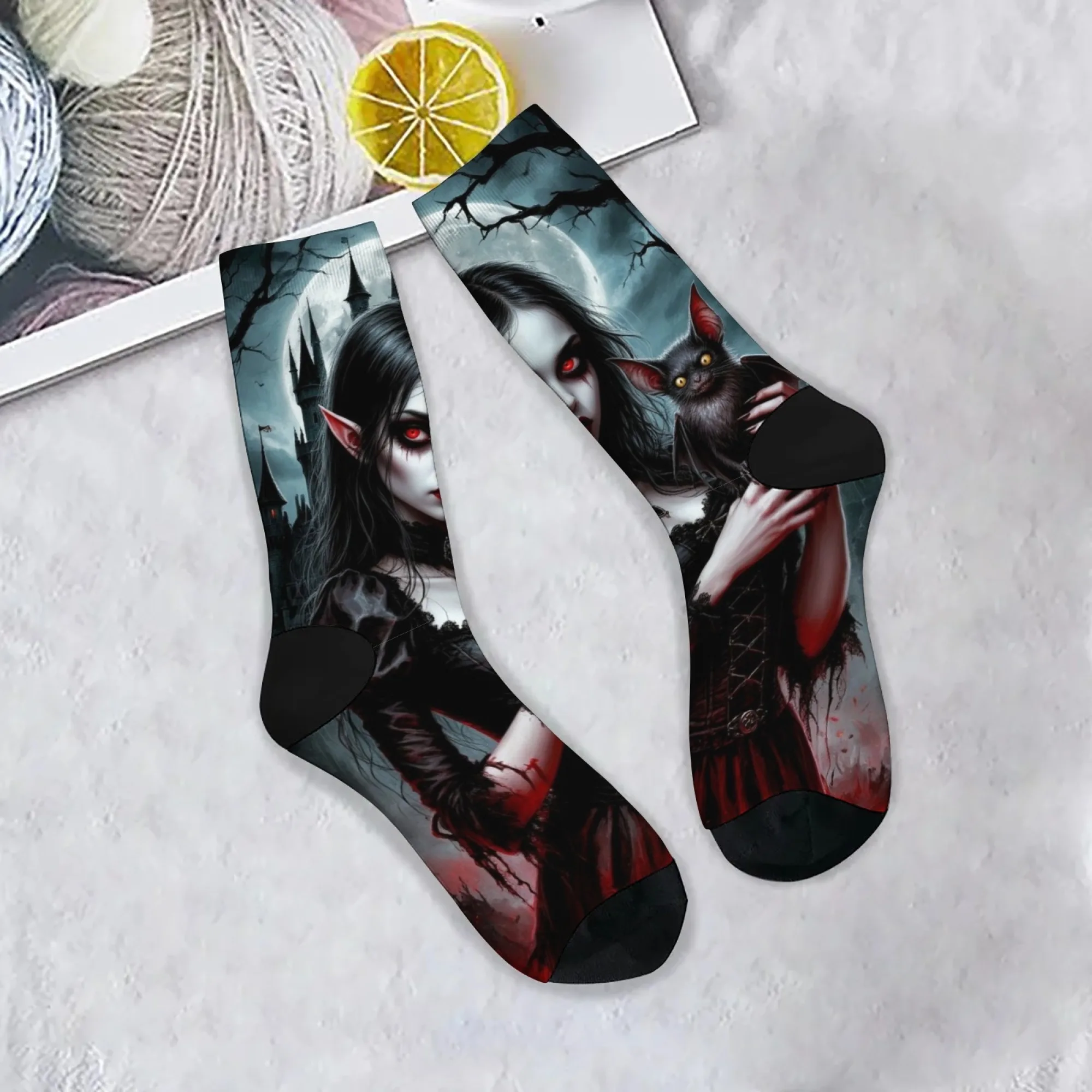 

Retro comic dark horror vampire men's socks Harajuku style street hip-hop personality trend socks Halloween novelty funny socks