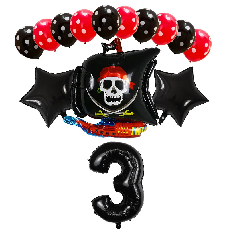 14pcs Pirate Ship Balloons Polka Dot Skull Helium Balloon Boy Birthday Party Decoration Baby Shower Halloween Party Decor Globos