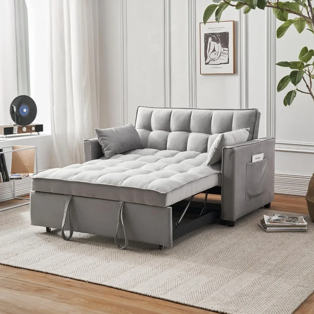 

54.8'' Sleeper Sofa Bed 3-in-1 Convertible Couch with Pullout Bed, Reclining Backrest, Storage Pockets – Modern Space Lounge