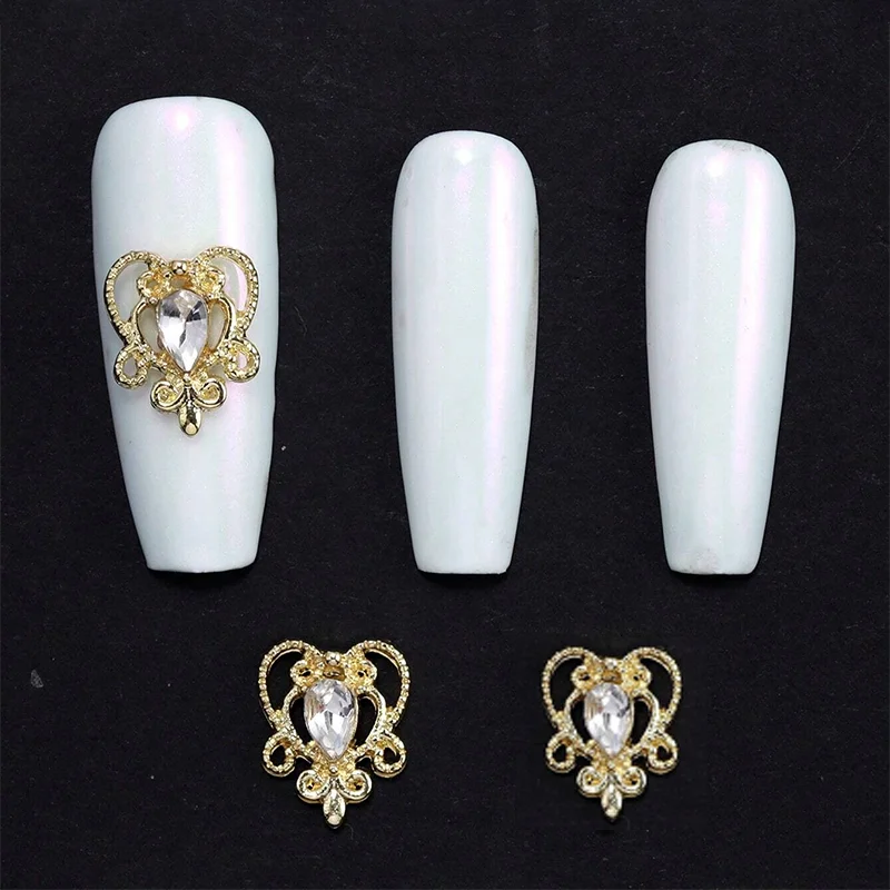 합금 네일 아트 주얼리, 슈퍼 플래시 다이아몬드, 할로우 러브 골드 홀 네일 다이아몬드