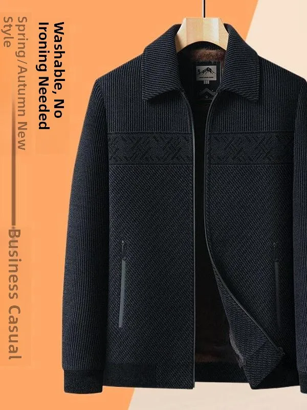 

Thiened Fce Lined Woolen Men's Casual Cotton Jaet Autumn Winter Busin Dad Clothes Snow Niel ort Sle round Ne