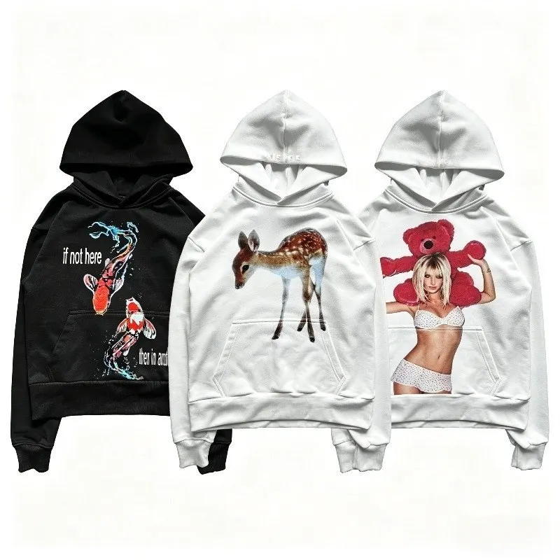

Y2K Harajuku Retro Classic Graphic Oversized Hoodie Koi Fish Deer Print Baggy Pullover Streetwear Men Women Fashion Sweatshirt
