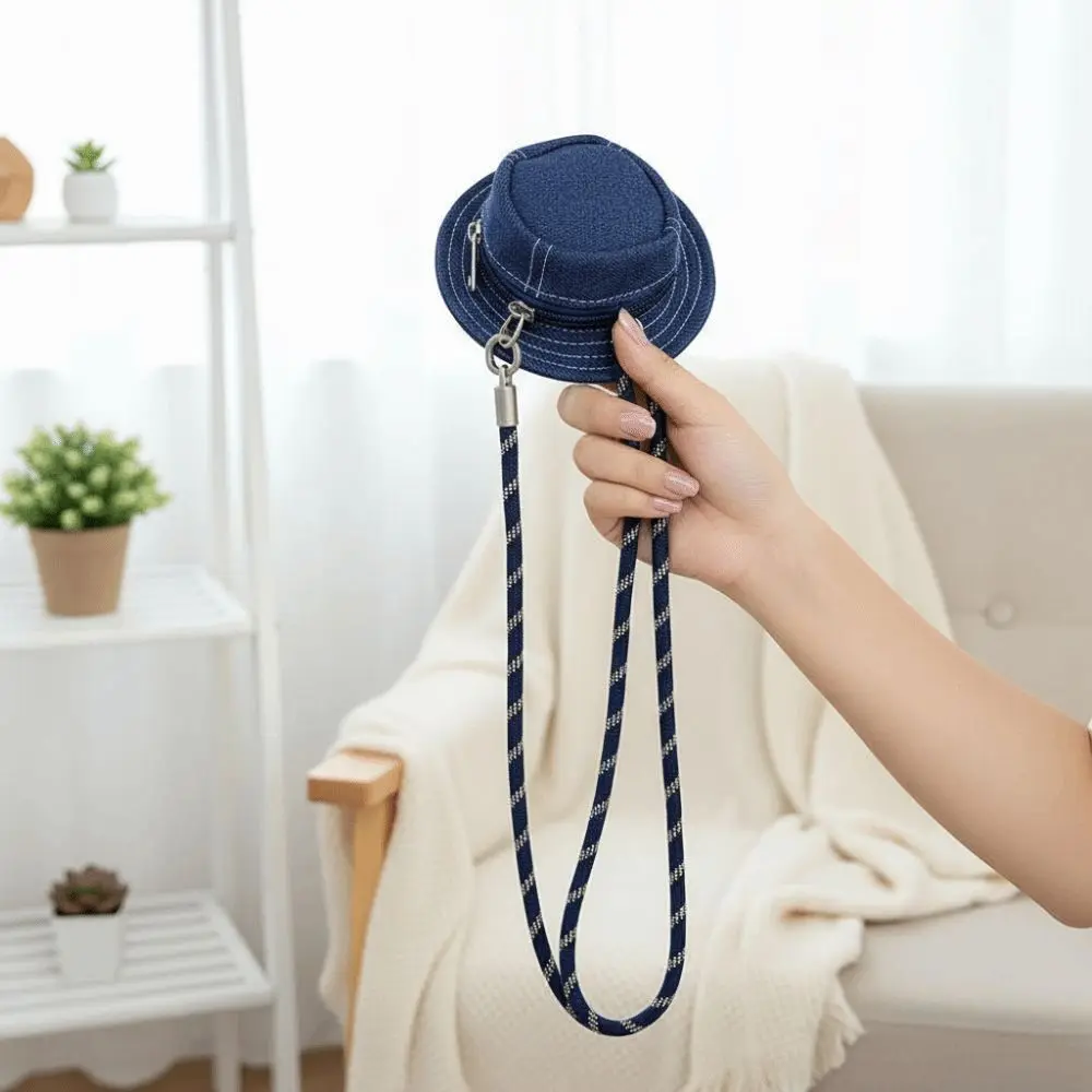 

Полиэстеровый чехол-подвеска для рыбацкой шляпы, однотонный мини-чехол для джинсовой шляпы, подвесная сумка с защитой от потери, наручный ремешок, кошелек для монет, брелок для ключей