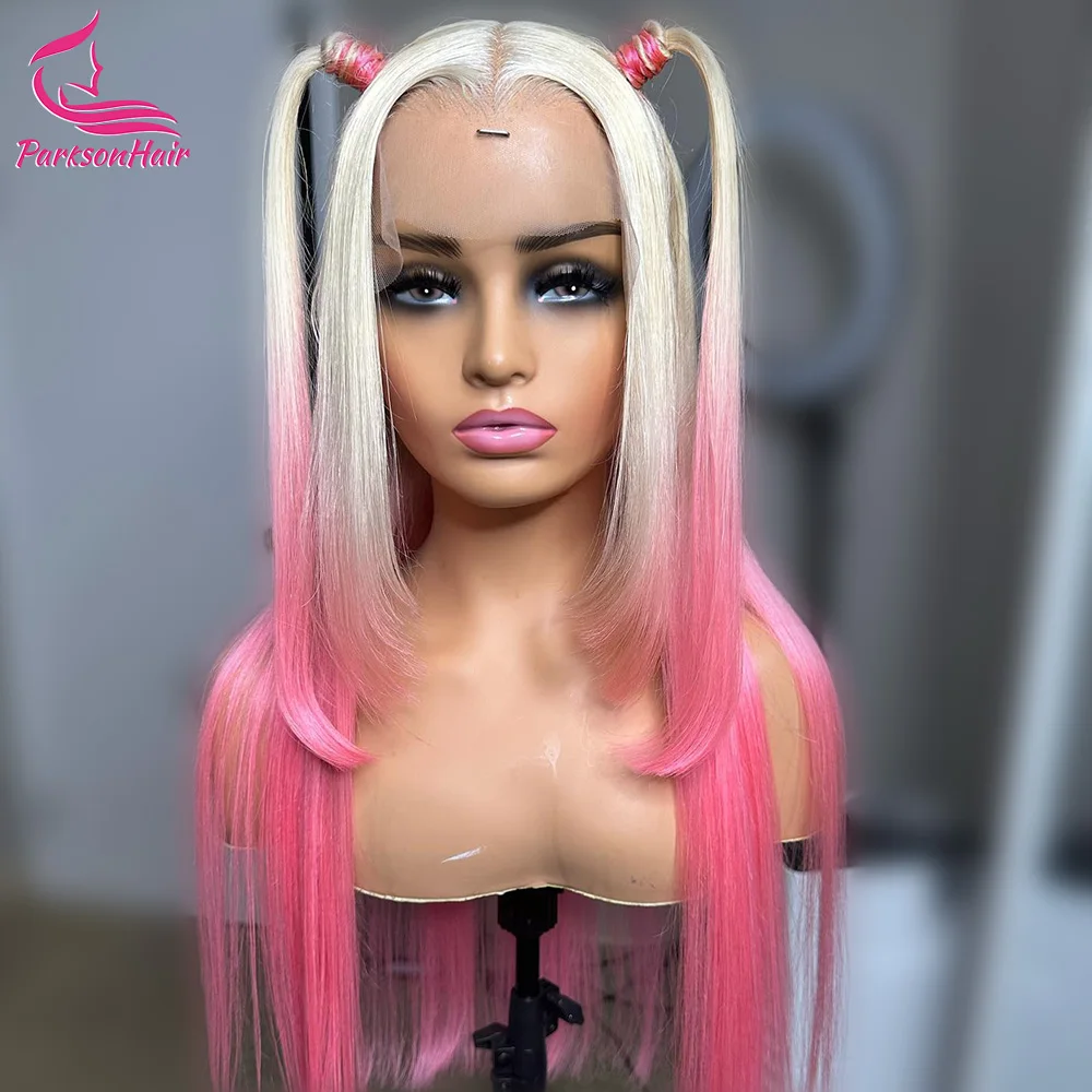 

Highlight 613 Pink 13X4 HD Lace Front Straight Human Hair Wigs Transparent Lace Peruvian Remy 13x4x1 T Part Wigs For Women