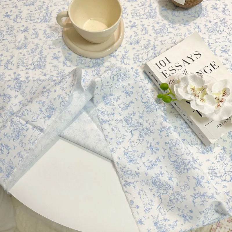 0.5/1/2 Yard 100% Cotton Fabric Artistic Rabbit and Floral Design Print for DIY Clothing,Homewear,Bedding, Tablecloths, Curtains
