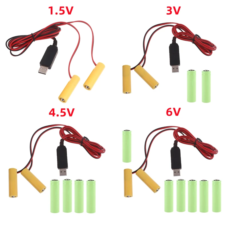 2 In 1 USB to 1.5-6V AA Battery Eliminators AA Dummy Battery Power Cable For LED Lights Lamps Fan Replace 1pc to 4pcs AA Battery