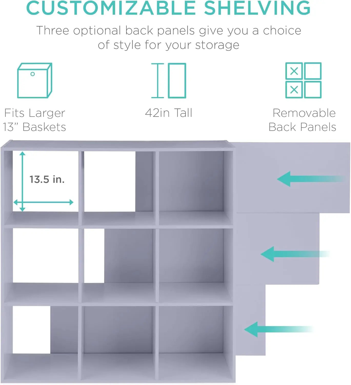 9-Cube Storage Organizer, 13.5in Shelf Opening, Bookcase, Display Shelf, Customizable w/ 3 Removable Back Panels