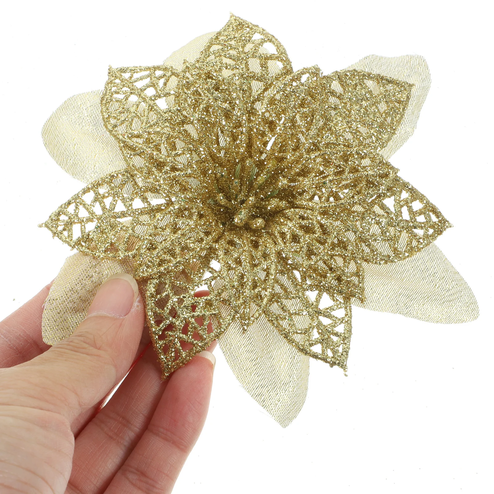 

12 Pcs Red Poinsettia Christmas Decorations Flower Artificial Faux Stems Flowers