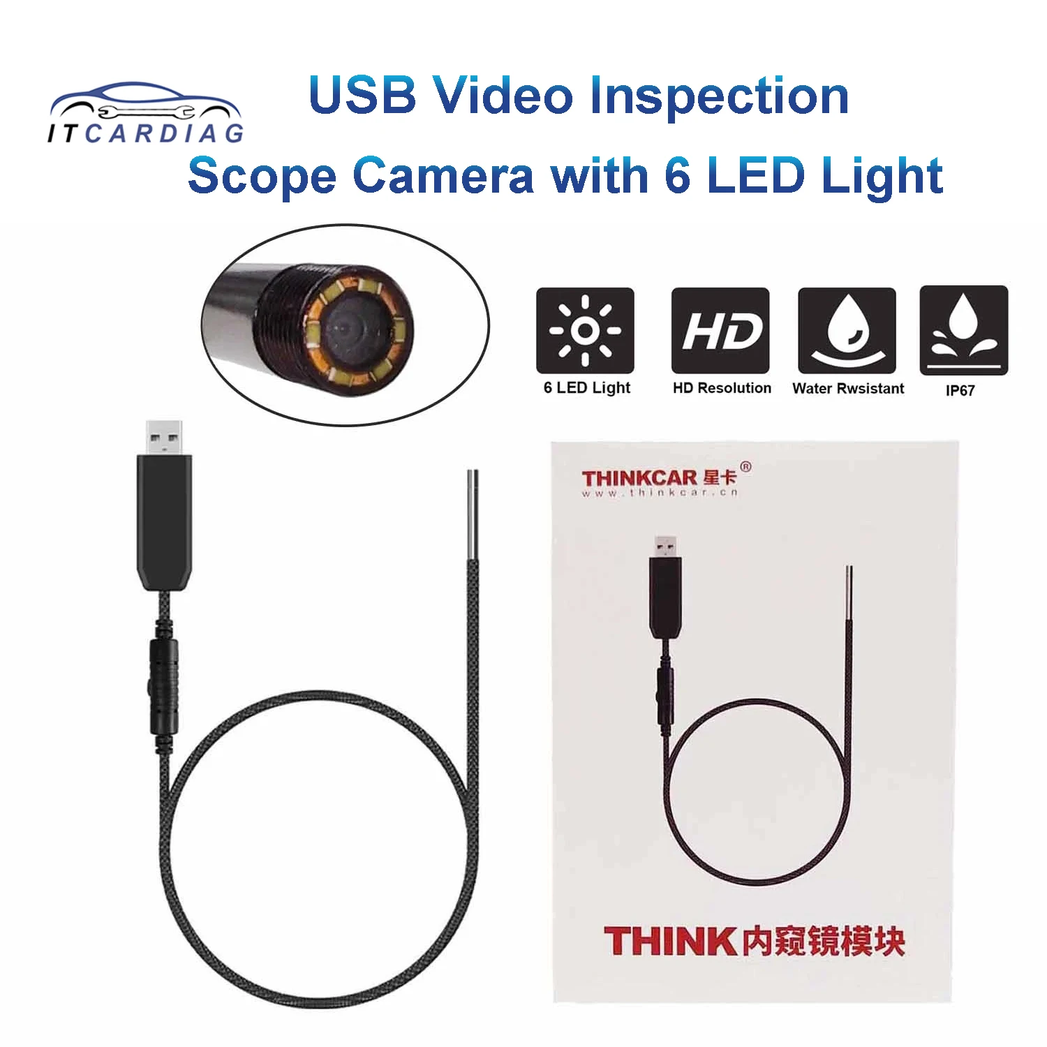 THINKCAR THINKTOOL USB Video Inspection Scope Camera with LED Light Endoscope for Automotive Diagnostic Tool for Pro 60 inch