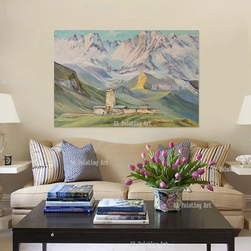 

Outsize Snowy Mountain Landscape Beautiful Canvas Picture Luxury Abstract Oil Painting Hand-painted Wall Art Aesthetic Room Deco