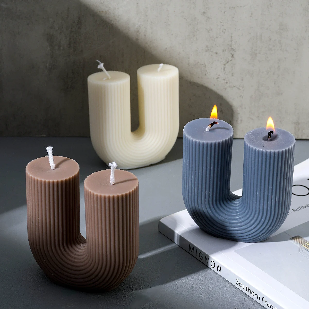 Molde de vela de silicone em forma de u listrado, faça você mesmo, arco listrado, velas perfumadas, moldes de gesso, resina, ornamento, decoração de casa