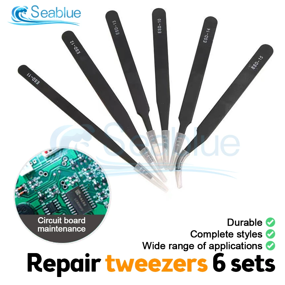 6 pezzi pinzette antistatiche in acciaio inossidabile kit di strumenti di manutenzione riparazione di telefoni cellulari set di strumenti ricondizionati per iPhone