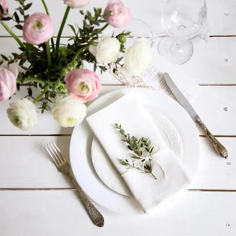 6 Pieces White Linen Napkins Natural Color for Wedding Party Table Dinner - Eco-Friendly Table Linens