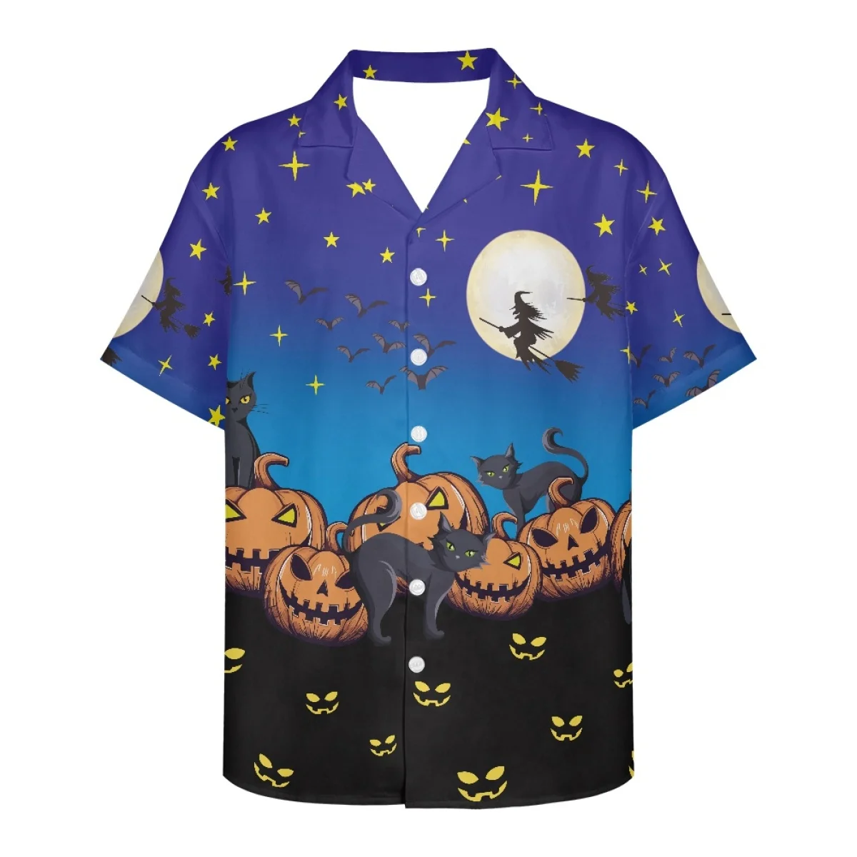 Hycool NEW Casual Festive Collection Halloween Skull, Cat & Spider Pumpkin Print Men's Lapel Short Sleeve Hawaiian Shirt