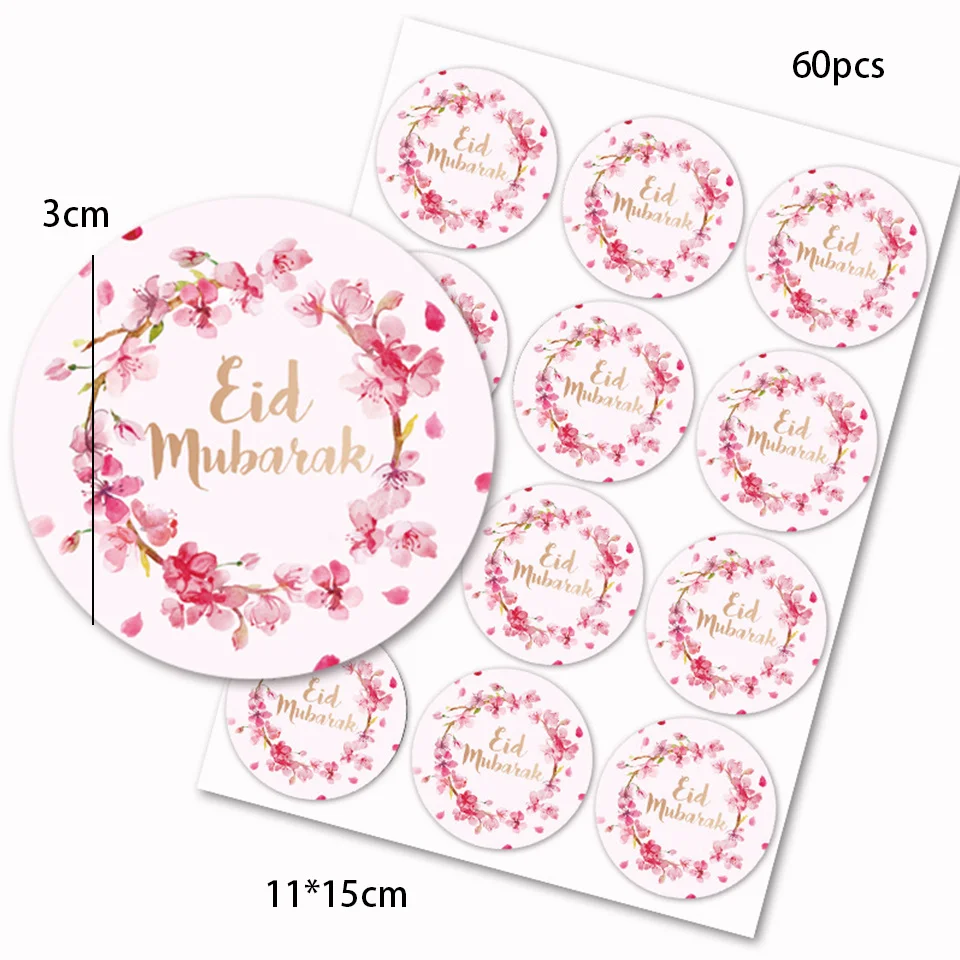 60pcs Colorful  EID Mubarak Sticker Gift Wrapping Stickers for Ramadan Kareem Supply Wedding Birthday Gifts Wrapping Decorations