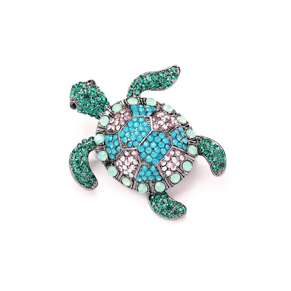 Rhinestone Turtle Brooches for Women Unisex Enamel Sea Life Pins Banquet Party Backpack Gifts Jewelry Accessories Badges