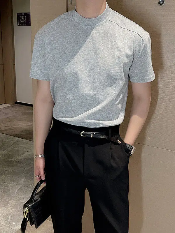 

Slim Fit ort Sve T-irt Men's Faion Summer Youth Trend Stand Collar f Sve irt Light Maturi Sle Top