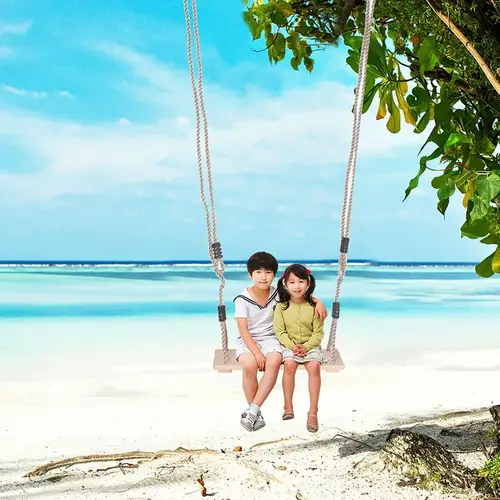 Imagen 2 del producto Columpio de madera anticorrosión de alta calidad de cuatro tableros pulido columpio de madera Pastoral interior al aire libre para adultos y niños # W0