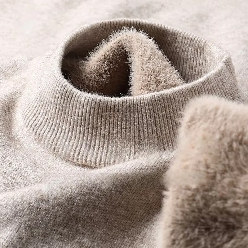 

Plush Men's Knitwear Sweater Half-High Collar Solid Color Pullover 2025 Autumn Winter Warm Bottom Casual Knitted Sweater Jumpers