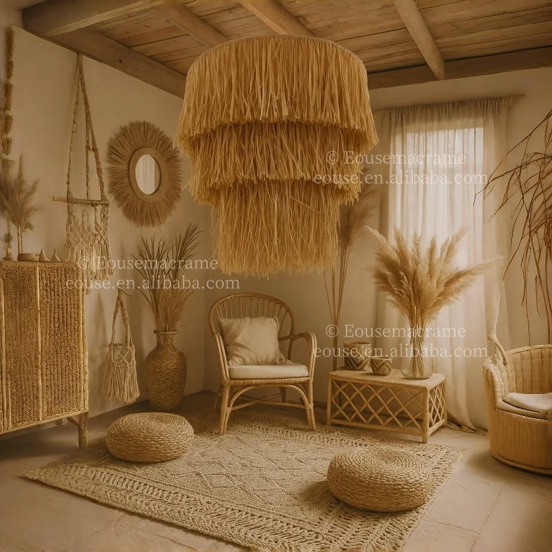 

Lampshade rame Lamp Shade for Home Decoration Boho Pure White Cotton Thread Bedroom Restaurant Pendant